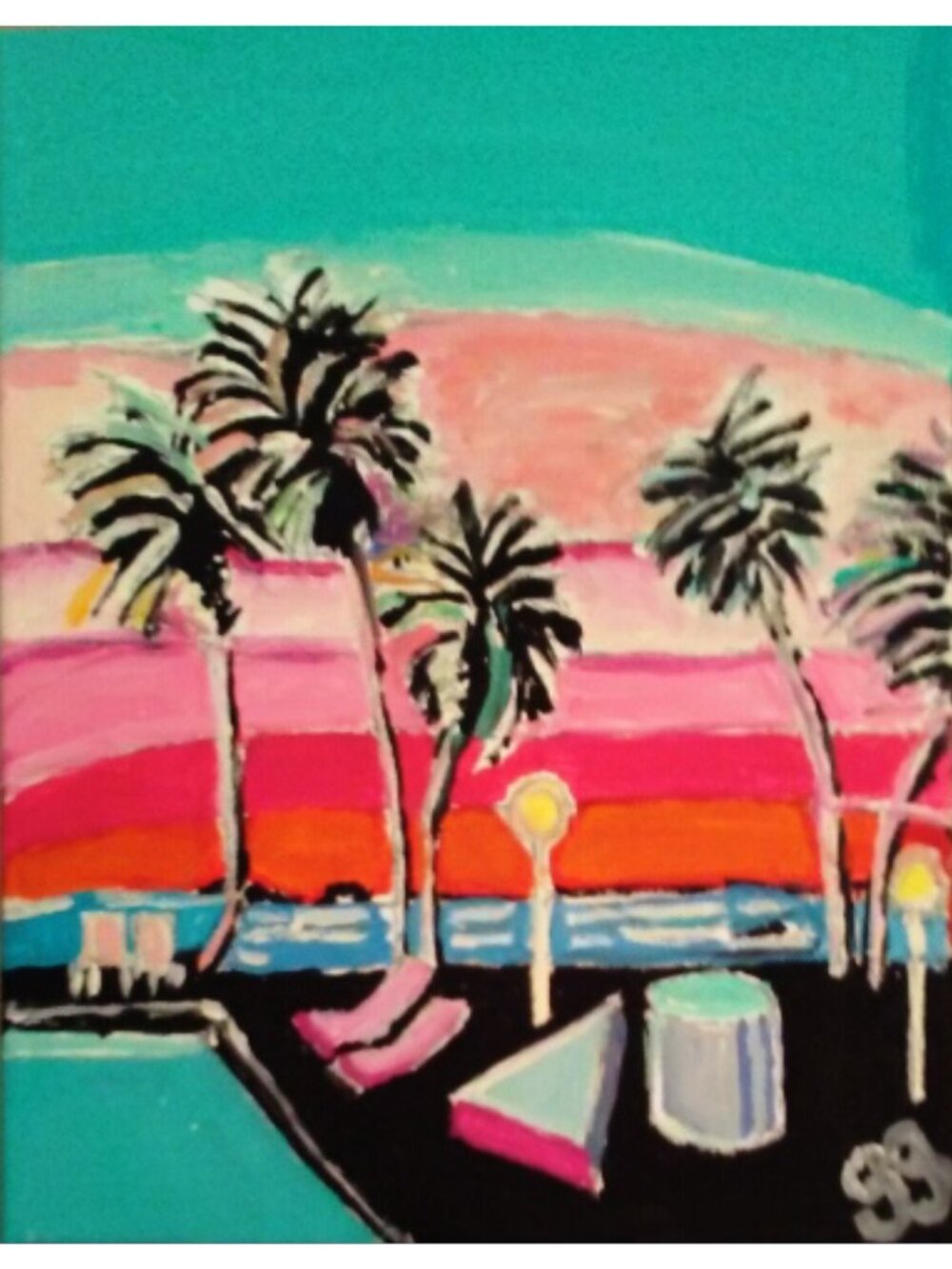 Original Old 80’S Miami Palm Trees GG – 11” x 14” Canvas Painting